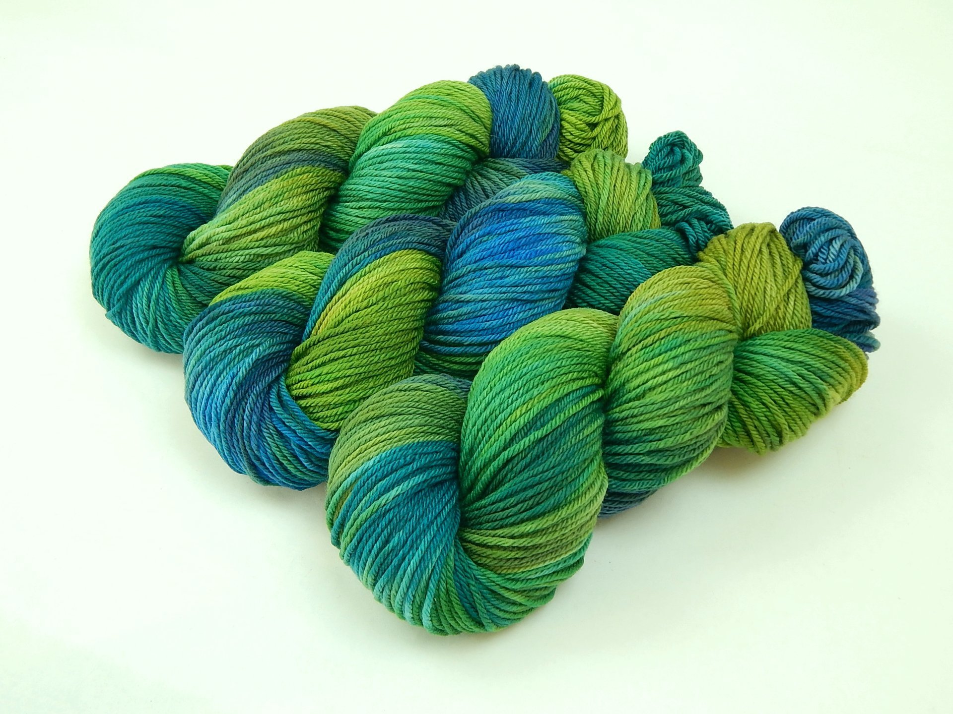 Hand Dyed Yarn, Worsted Weight 100% Superwash Merino Wool - Potluck Blues & Greens - Indie Dyer OOAK Knitting Crochet Yarn, Tropical Colors