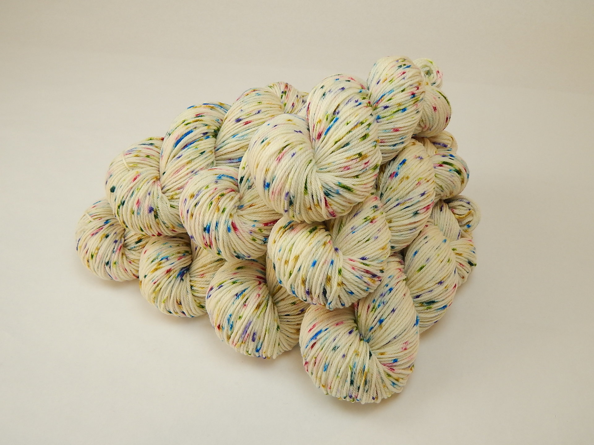 Reserved for Nyla - Hand Dyed Yarn, Worsted Weight Superwash Merino Wool - Potluck Confetti - Off White Rainbow Speckled Cream Knitting Yarn, 8 Skeins