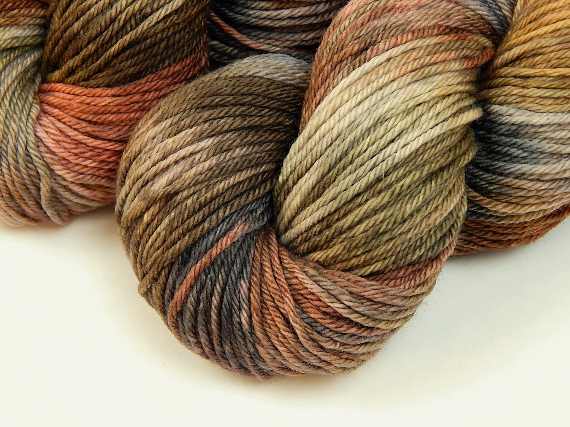 Worsted Weight Hand Dyed Yarn, 100% Superwash Merino Wool - Potluck Greys & Browns - Indie Dyer OOAK Crochet Knitting Yarn, Earthtones Gray Bark Brick