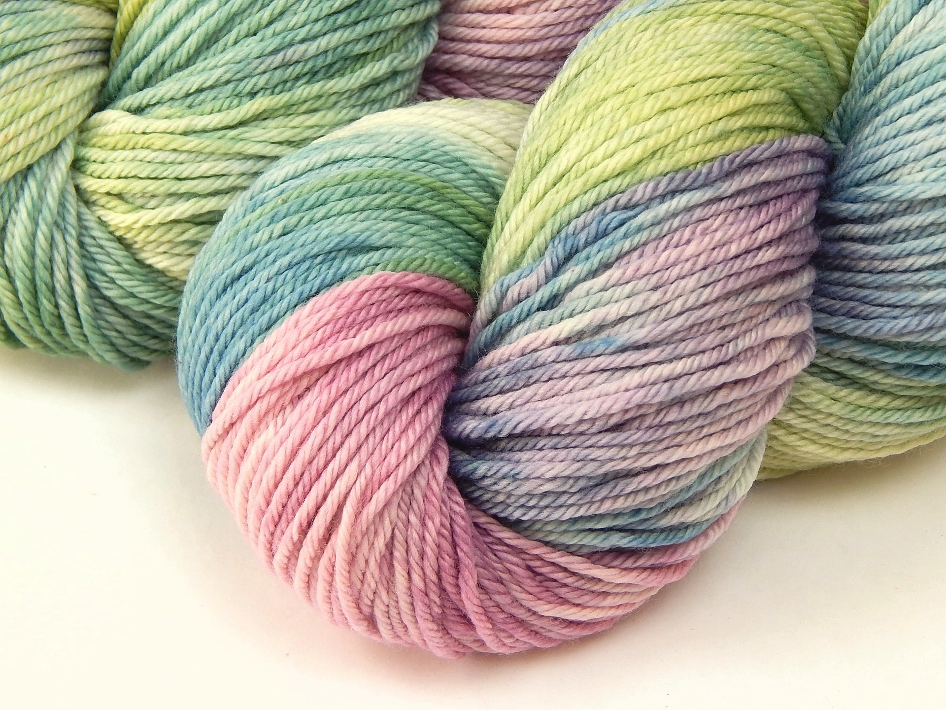 Hand Dyed Yarn - Worsted Weight 100% Superwash Merino Wool - Potluck Pastels - Indie Dyer OOAK Knitting Crochet Yarn, Blue Green Purple Pink 