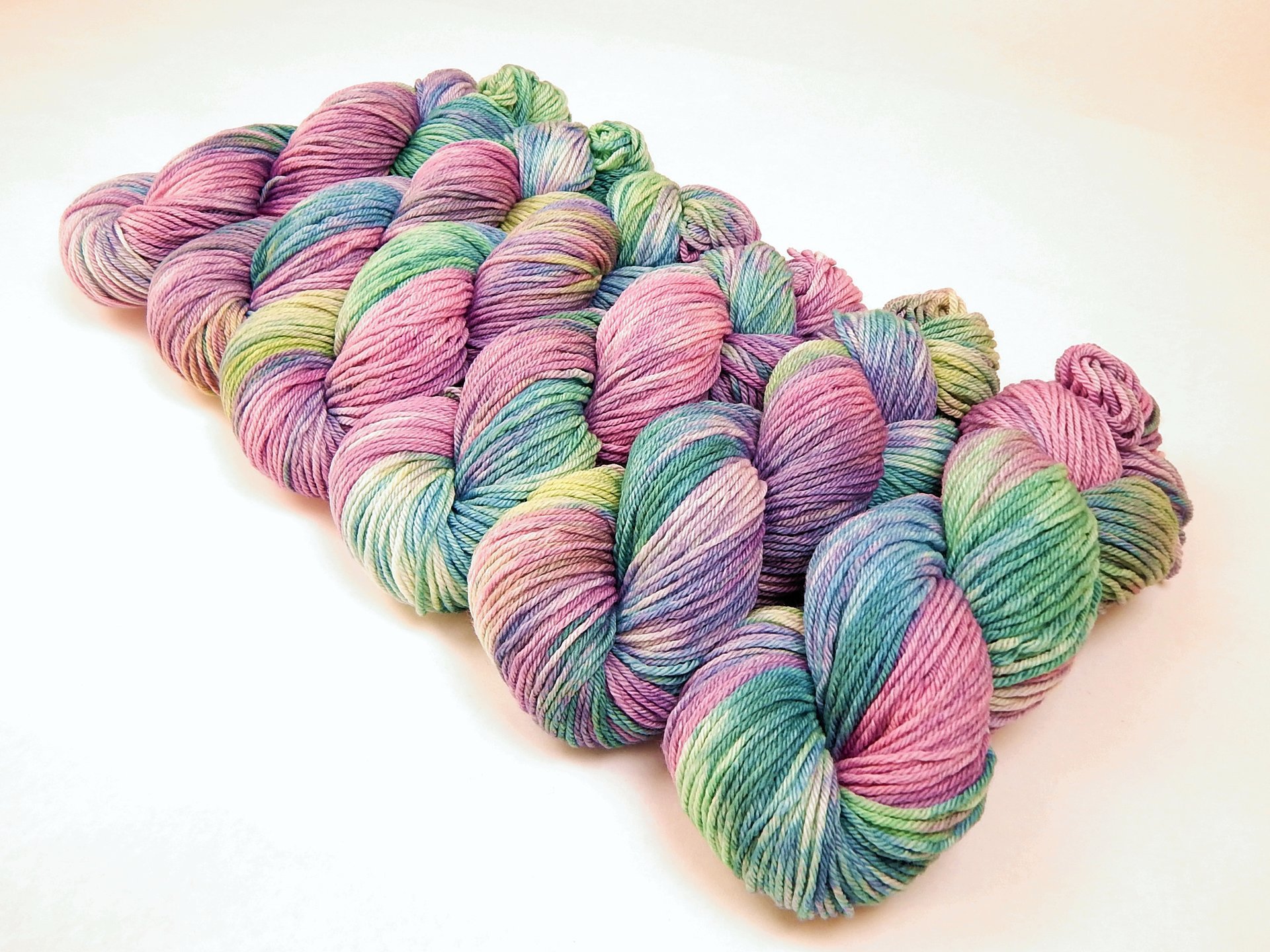 Hand Dyed Yarn, Worsted Weight 100% Superwash Merino Wool - Potluck Pastels - Indie Dyer OOAK Knitting Crochet Yarn, Blue Green Purple Pink 
