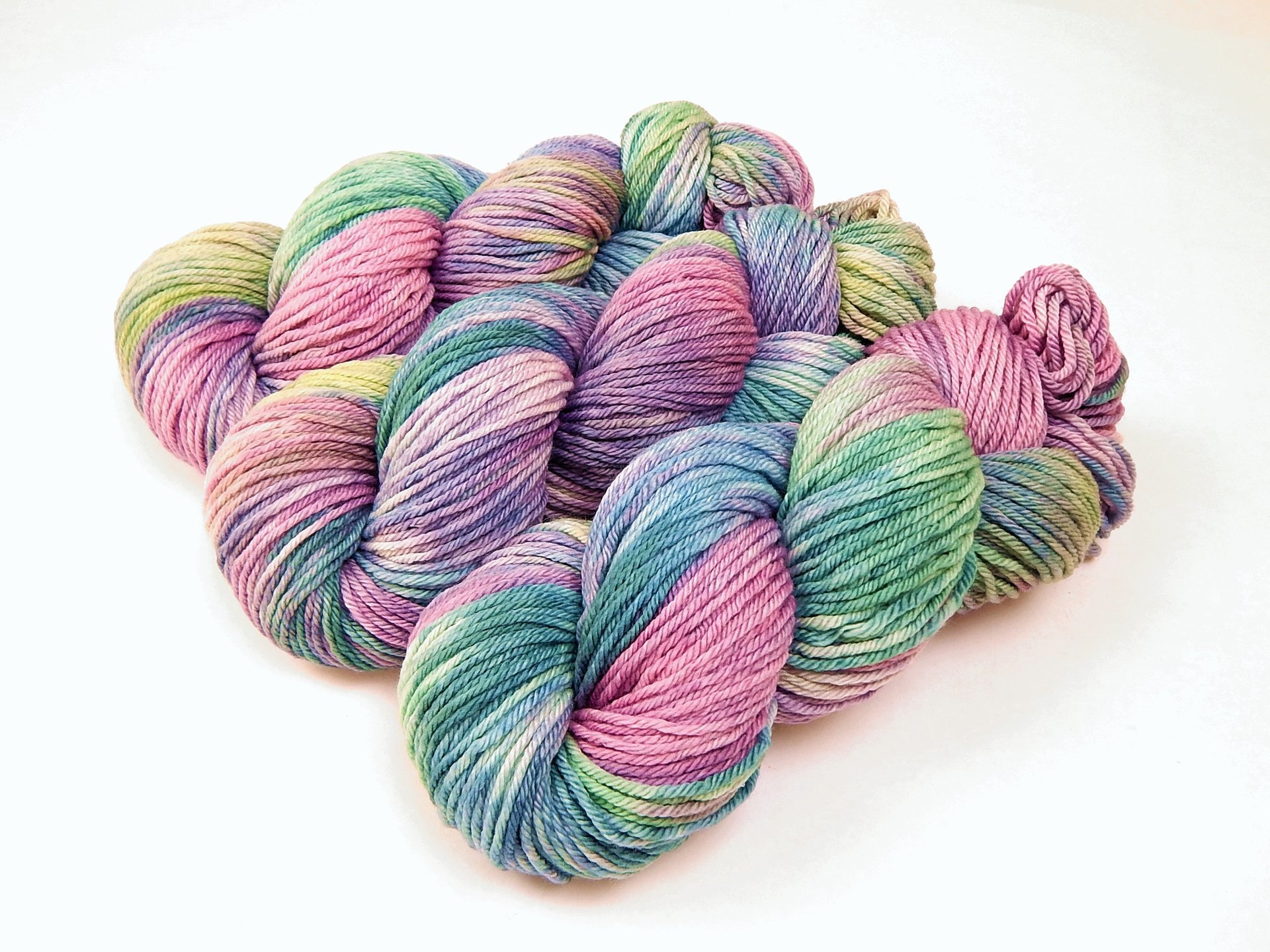 Hand Dyed Yarn, Worsted Weight 100% Superwash Merino Wool - Potluck Pastels - Indie Dyer OOAK Knitting Crochet Yarn, Blue Green Purple Pink 