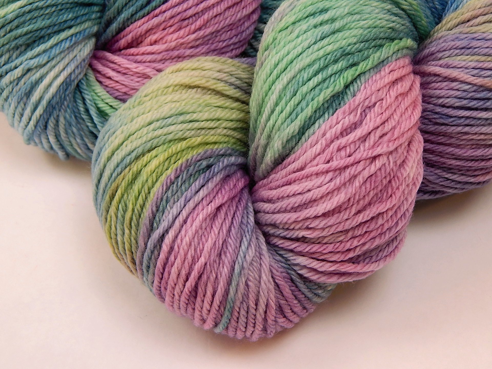 Hand Dyed Yarn, Worsted Weight 100% Superwash Merino Wool - Potluck Pastels - Indie Dyer OOAK Knitting Crochet Yarn, Blue Green Purple Pink 