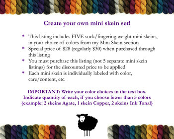 Create Your Own Mini Skein Set - Hand Dyed Sock Yarn, Fingering Weight 4 Ply Superwash Merino Wool, Hand Dyed Yarn, Choose From 35 Colors