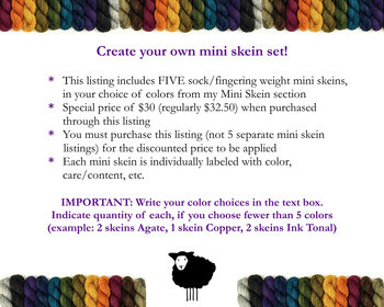 Create Your Own Mini Skein Set - Hand Dyed Sock Yarn, Fingering Weight 4 Ply Superwash Merino Wool, Hand Dyed Yarn, Choose From Over 35 Colors
