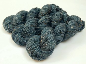 Hand Dyed Yarn, Tweed Fingering Weight Superwash Merino Wool Nylon - Denim - Indie Dyer Knitting Yarn, Slate Blue Sock Yarn with Flecks