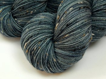 Hand Dyed Yarn, Tweed Fingering Weight Superwash Merino Wool Nylon - Denim - Indie Dyer Knitting Yarn, Slate Blue Sock Yarn with Flecks