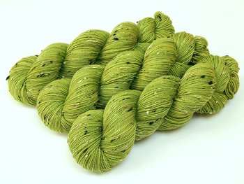 Hand Dyed Yarn, Tweed Fingering Weight Superwash Merino Wool Nylon - Lettuce Tonal - Indie Dyer Knitting Yarn, Yellow Green Flecks Sock Yarn