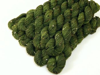 TWEED Sock Yarn Mini Skeins, Fingering Weight Superwash Merino Wool & Nylon - Moss Tonal - Olive Green Knitting Yarn with Tweedy Neps