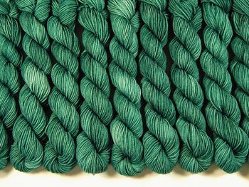 Sock Yarn Mini Skeins, Hand Dyed Yarn, Fingering Weight 4 Ply Superwash Merino Wool - Bluegrass - Mini Skein Knitting Yarn, Teal Green Tonal