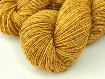 Hand Dyed Yarn, Sport Weight Superwash Merino Wool - Honey Mustard - Indie Dyer Gold Knitting Yarn, Tonal Yellow Heavier Sock Yarn