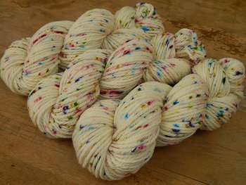 Hand Dyed Yarn, Bulky Weight Superwash Merino Wool - Potluck Confetti - Indie Dyer Speckled Rainbow Off White Cream Chunky Knitting Yarn