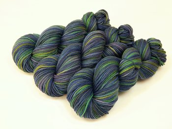 Hand Dyed Yarn, Worsted Weight Superwash Merino Wool - Ink Multi - Blue Green Purple Multicolor Indie Dyed Knitting Yarn