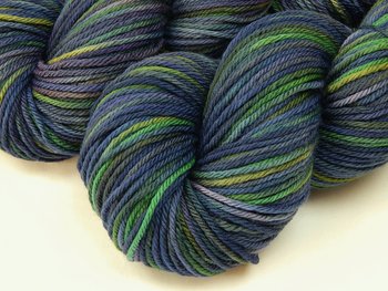 Hand Dyed Yarn, Worsted Weight Superwash Merino Wool - Ink Multi - Blue Green Purple Multicolor Indie Dyed Knitting Yarn