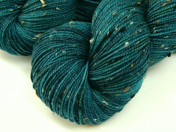 Hand Dyed Sock Yarn, Tweed Fingering Weight Superwash Merino Wool Nylon - Deep Sea Tonal - Indie Dyer Knitting Yarn, Teal Blue Yarn