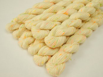 Sock Yarn Mini Skeins, Fingering Weight Superwash Merino Wool & Nylon - NEON TWEED UNDYED - Natural Cream Off White Knitting Yarn with Neon-Colored Tweedy Neps
