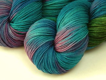 Hand Dyed Sock Yarn, Fingering Weight 4 Ply Superwash Merino Wool - Aegean Multi - Turquoise Blue Green Purple Knitting Yarn, Indie Hand Dyed Yarn