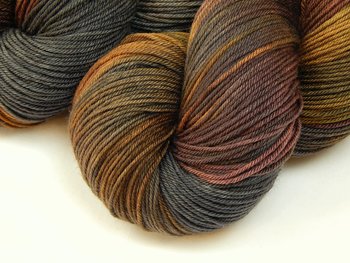 Hand Dyed Yarn, Fingering Sock Weight 4 Ply Superwash Merino Wool - Agate - Indie Dyer Gray Brown Gold Knitting Yarn, Earthy Multicolor