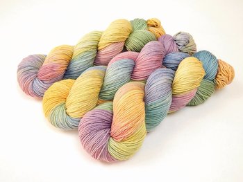 Hand Dyed Yarn, Fingering Sock Weight 4 Ply Superwash Merino Wool - Potluck Pastels - Pale Shades of Blue Pink Green Yellow, Indie Dyer Knitting Yarn