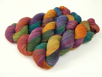 Hand Dyed Yarn, Fingering Sock Weight 4 Ply Superwash Merino Wool - Potluck Rainbow - Indie Dyer Colorful OOAK Knitting Yarn 