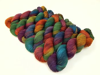 Hand Dyed Yarn, Fingering Sock Weight 4 Ply Superwash Merino Wool - Potluck Rainbow - Indie Dyer Colorful OOAK Knitting Yarn 