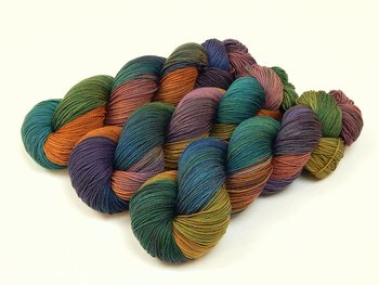 Hand Dyed Yarn, Fingering Sock Weight 4 Ply Superwash Merino Wool - Potluck Rainbow - Indie Dyer Colorful OOAK Knitting Yarn 