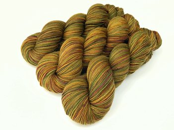 Hand Dyed Yarn, Sock Fingering Weight Superwash Merino Wool - Antique Brass - Indie Dyer Knitting Yarn, Gold Brown Olive Sock Yarn
