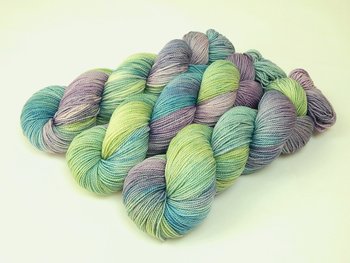 Hand Dyed Yarn, Sock Fingering Weight Superwash Merino Wool - Potluck Pastels - Springtime Knitting Yarn, Green Blue Lavender, Colorful Indie Dyer Sock Yarn