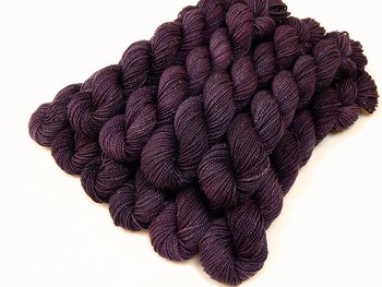 Limited Edition! Sock Yarn Mini Skeins, Fingering Weight Superwash Merino Wool & Nylon - EGGPLANT SPARKLE - Dark Purple Knitting Yarn with Silver Sparkles