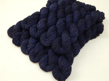Limited Edition! Sock Yarn Mini Skeins, Fingering Weight Superwash Merino Wool & Nylon - STRATOS SPARKLE - Dark Navy Blue Knitting Yarn with Silver Sparkles