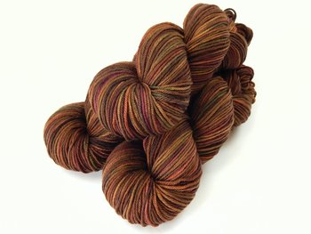 Hand Dyed Yarn, DK Weight Superwash Merino Wool - Clove Multi - Brown Burgundy Gold Indie Dyed Knitting Yarn