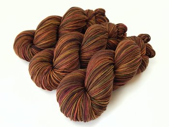 Hand Dyed Yarn, DK Weight Superwash Merino Wool - Clove Multi - Brown Burgundy Gold Indie Dyed Knitting Yarn