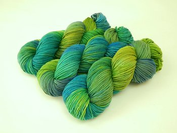 Hand Dyed Yarn, DK Weight Superwash Merino Wool - Potluck Blues & Greens - Colorful Tropical Shades, Indie Dyer Knitting Yarn