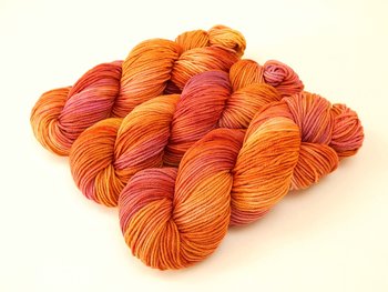 Hand Dyed Yarn, DK Weight Superwash Merino Wool - Potluck Orange & Raspberry - Bright Sunset Shades, Speckled Indie Knitting Yarn 
