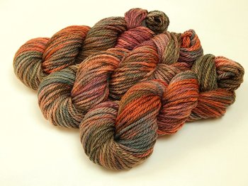 Hand Dyed Yarn, Bulky Weight Superwash Merino Wool - Potluck Rustic Shades - Indie Dyer One of a Kind Thick Chunky Knitting Yarn, Rust Brown Blue