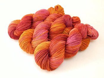 Hand Dyed Yarn, Worsted Weight Superwash Merino Wool - Potluck Orange & Raspberry - Bright Citrus Colors, Indie Dyer Knitting Crochet Yarn