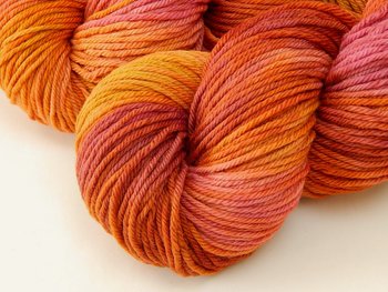 Hand Dyed Yarn, Worsted Weight Superwash Merino Wool - Potluck Orange & Raspberry - Bright Citrus Colors, Indie Dyer Knitting Crochet Yarn