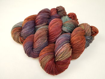 Hand Dyed Yarn, Worsted Weight Superwash Merino Wool - Potluck Rustic Shades - OOAK Indie Dyer Crochet Knitting Yarn, Earthy Rust Cranberry Blue