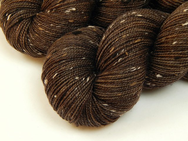 Hand Dyed Yarn, Tweed Fingering Sock Weight Superwash Merino Wool Nylon - Bark Tonal - Indie Dyer Knitting Yarn, Dark Chocolate Brown Tweedy Yarn