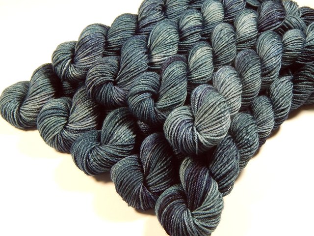 Fingering Weight Mini Skeins, Hand Dyed Yarn, Sock Weight 4 Ply Superwash Merino Wool Yarn - Denim - Blue Tonal Knitting Yarn, DIY Crafts
