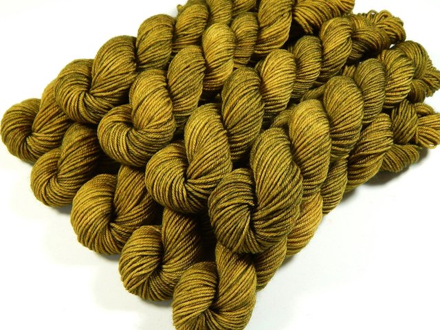 Sock Yarn Mini Skeins, Hand Dyed Yarn, Sock Weight 4 Ply Superwash Merino Wool - Olive Oil Tonal - Fingering Knitting Yarn, Greenish Gold