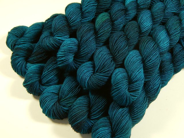Hand Dyed Yarn, Fingering Weight Mini Skeins, 4 Ply Superwash 100% Merino Wool - Deep Sea Tonal - Blue Green Teal Indie Dyed Sock Yarn