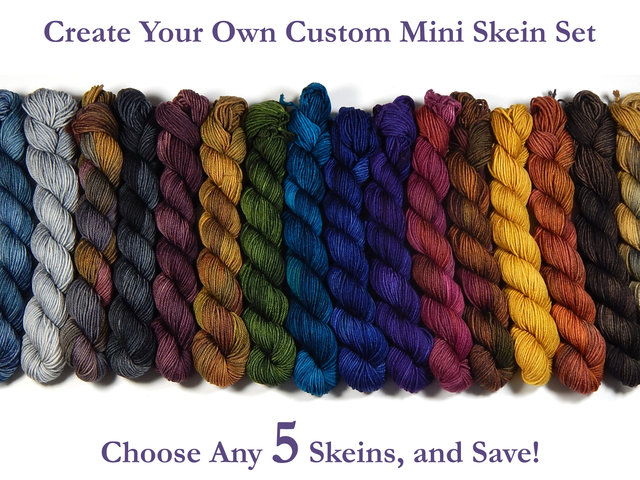 Create Your Own Mini Skein Set - Hand Dyed Sock Yarn, Fingering Weight 4 Ply Superwash Merino Wool, Hand Dyed Yarn, Choose From 35 Colors