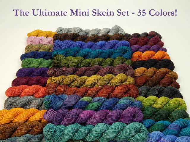 The Ultimate Mini Skein Set - Hand Dyed Yarn, Fingering Weight 4 Ply Superwash Merino Wool, Hand Dyed Sock Yarn, 35 Mini Skeins in 35 Colors