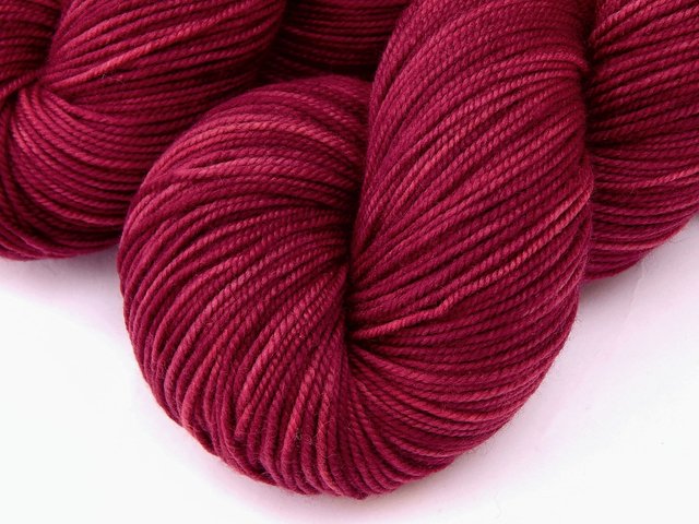Hand Dyed Yarn, Sport Weight Superwash Merino Wool - Plumberry - Berry Red-Violet Indie Dyer Knitting Yarn, Semi Solid Heavier Sock Yarn