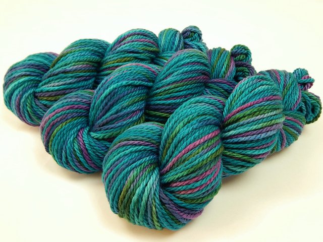 Hand Dyed Yarn, Bulky Weight Superwash Merino Wool - Aegean Multi - Indie Dyer Chunky Knitting Yarn, Turquoise Blue Green Multicolor