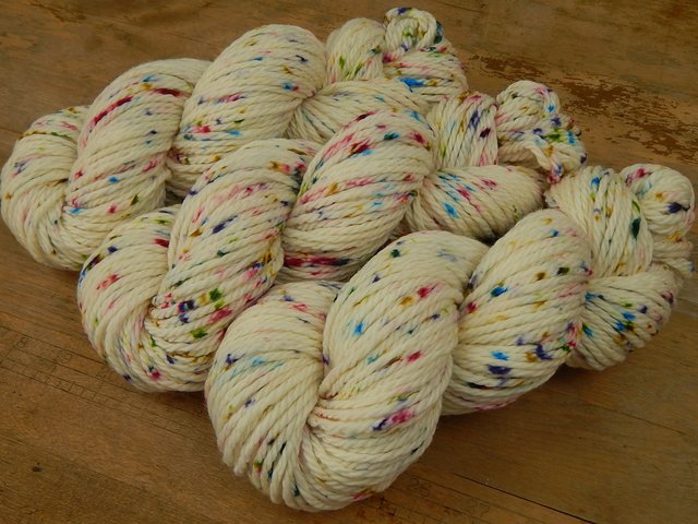 Hand Dyed Yarn, Bulky Weight Superwash Merino Wool - Potluck Confetti - Indie Dyer Speckled Rainbow Off White Cream Chunky Knitting Yarn