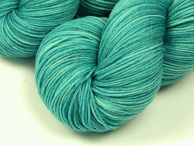 Hand Dyed Yarn, Fingering Sock Weight 4 Ply Superwash Merino Wool - Pool - Tonal Soft Turquoise Knitting Yarn, Blue Green Aqua Sock Yarn