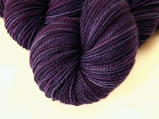 Hand Dyed Yarn, Fingering Sock Weight Superwash Merino Wool - Blackberry Tonal - Indie Knitting Yarn, Deep Purple Sock Yarn, Weaving Supply