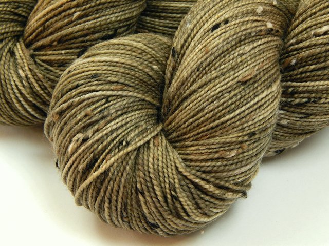 Hand Dyed Yarn, Tweed Fingering Sock Weight Superwash Merino Wool Nylon - Driftwood - Indie Dyer Knitting Yarn, Khaki Tan Tweedy Yarn